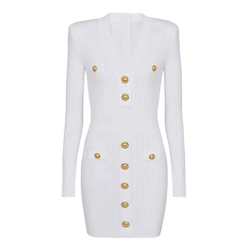 Robe pull en tricot de qualité supérieure fine maille côtelée à boutons Kelsiop