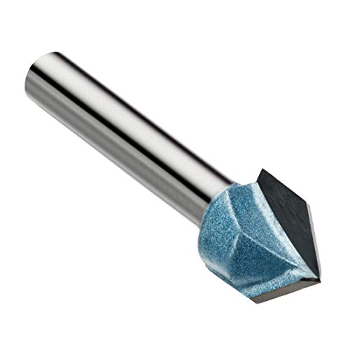 uxcell 60 Degree V-Groove Router Bit 1/2" Dia with 1/4" Shank, Carbide Tipped V Grooving Bit (Light Blue)