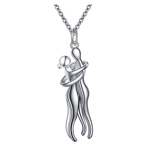 FLYOW Hug Couple Necklace S925 Sterling Silver Hugging Necklace Beloved Jewelry for Him and Her,Lover Valentines day Gift Cover