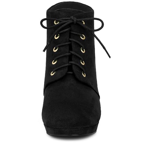 Allegra K Women's Lace Up Platform Block Heels Ankle Boots3