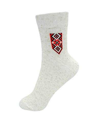 Linen Men Embroidery Ornament (Vyshyvanka) Socks – Soft Breathable Crew Style Socks with Flax Threads (2-pairs Pack)