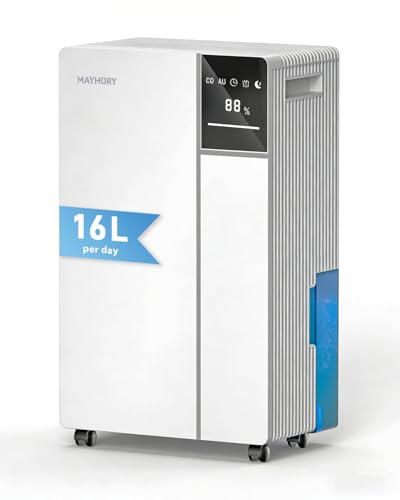MAYHORY 16L/Day Compressor Dehumidifier for Home Damp, Portable Dehumidifiers with Real-time Humidity Display, 24H Timer, Child Lock & 3 Modes, Ultra Quiet Moisture Absorber for Bedroom,Garage,Office