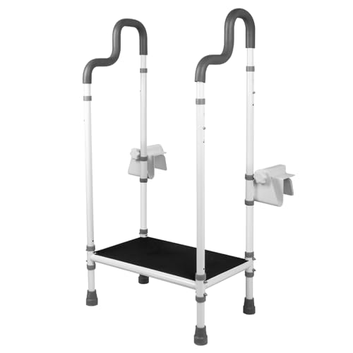 Taburete para bañera con asa, taburete antideslizante con asa para ancianos, escalones de ducha para personas mayores, escalones para bañera con mango de asistencia ajustable, plataforma ancha