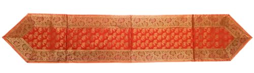 Image of Diwali Room Decor Silk Table Runner Placemats Tea Coaster Set for Living Room 4 to 6 Seater Dinning Table Table Mat Set Centre Table Top Decor Pack of 13 Pcs (Orange)