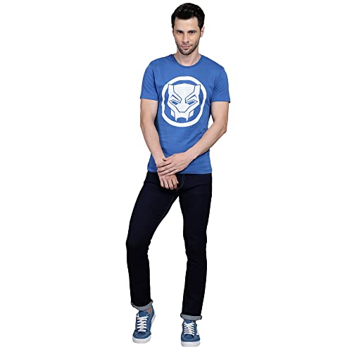 Image of Free Authority Black Panther Printed Regular Fit Blue Cotton Men's T-Shirt