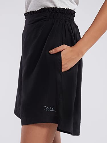 Image of NYKD Everyday Casual Cotton Shorts for Women with Stylish Ruffled Waistband Drawstrings and Side Pockets Night Wear Lounge Shorts - NYS036