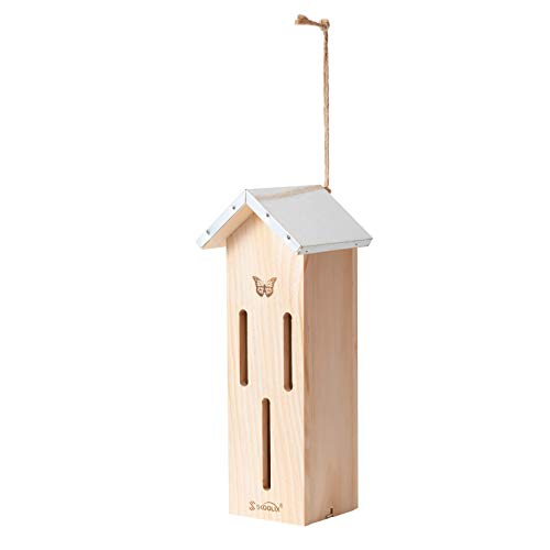 Wooden Butterfly House For Gardens. Provides A Safe Haven For Butterflies To Rest, Protect From Predators And Harsh Weather Conditions. Attractive Garden Décor, Includes Bonus Rope Hanger. #TOP5