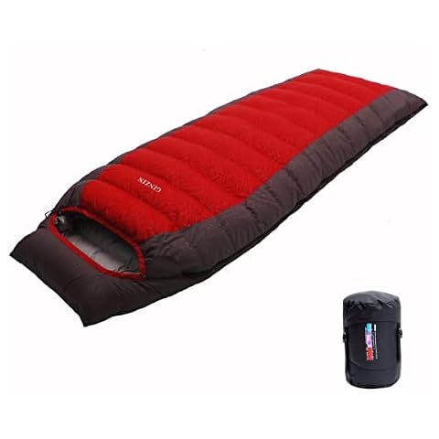 Outdoors Ultralight Rectangular Down Sleeping Bag for camping with Compression Sack (Right Zip, Red) Cover