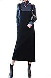 chouyatou Womens Cute Corduroy Adjustable Strap Overall Dress fringe Pinafore Baggy Maxi Long Tank Dress (Large,Black)