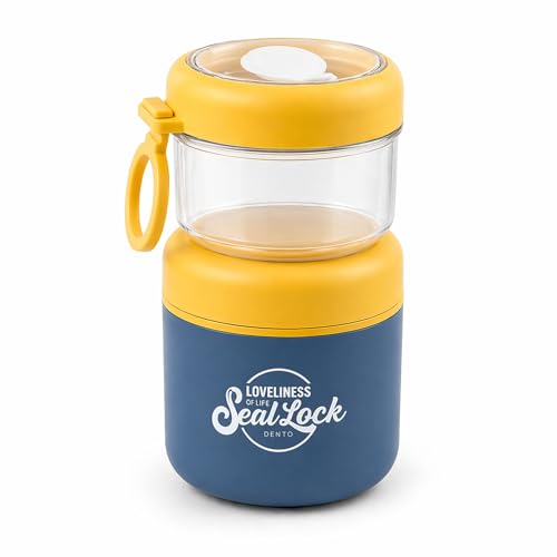 Image of 2 Layer Insulated Lunch Box with Airtight Snack Container & Spoon | Leakproof Bento Lunch Jar | 304 Stainless Steel Inner | Portable Food Container for Office, School, Travel (Blue - 860ml)