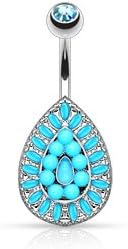 Pierced Owl 14GA Stainless Steel Vintage Turquoise Bead Teardrop Antique Style Belly Button Ring