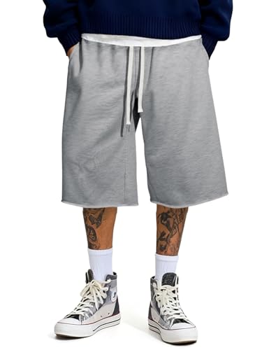 JMIERR 2026 Men's Baggy Sweat Shorts Lightweight Under Knee Casual Raw Hem Drawstring Y2K Shorts...