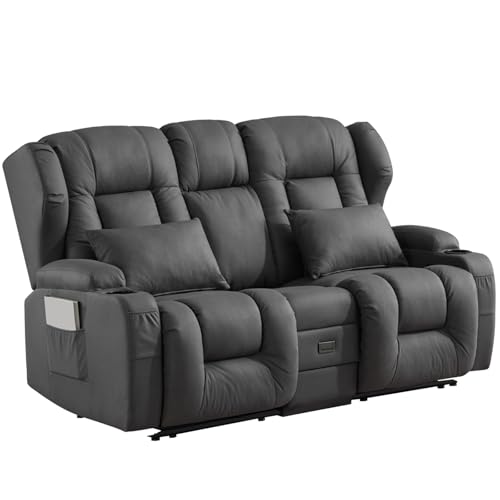 SAMERY Zweisitzer Relaxsessel mit Liegefunktion, 2er-Fernsehsessel Kinosessel 2 Sitzer TV Sessel Heimkino Sitze mit klappbare Mittelkonsole, 4 Getränkehalter (Anthrazit, 172 cm Zweisitzer)