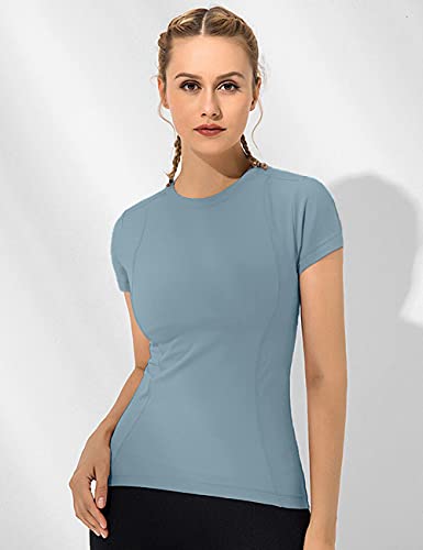 Loovoo Athletic Shirts Women Short Sleeve Running T-Shirt With Thumbholes Stretch Breathable Base Layer Top thumb #1