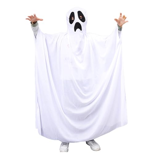 ハロウィン 仮装 子供 おばけ 幽霊 マント かぼちゃ コスプレ衣装 キッズ 着ぐるみ 可愛い オバケ ゴースト コスプレ お化け 死神 悪魔 魔法使い パーティー 男の子 女の子 ポンチョ コスチューム イベント 男女兼用 変装(ホワイト,130)