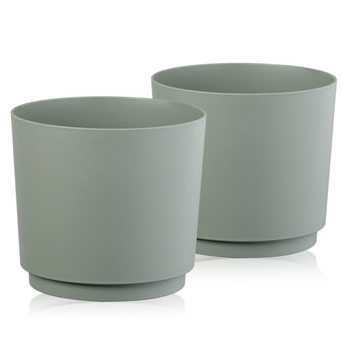 Tymar Übertopf Matte, Blumentopf, Blumenübertopf aus Kunststoff, 2er-Pack (GrauGrün; ø 28 cm)