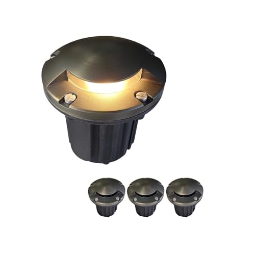 MALORY Brass Top Cover Landscape Well Lights,(5‘’H) 12V Low Voltage Outdoor In Ground Lights,Landscape Lighting for Pathway, Driveway and Garden (One-Direction Turret, 4-Pack Without Bulb) 4