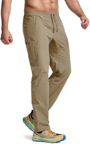 CQR Men's Lightweight Vent Hiking Pants, Water-Resistant & Breathable Sports Outdoor Athletic Pants with Elastic Waist