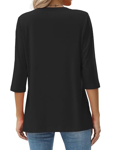 JomeDesign Womens Tops 3/4 Sleeve Shirts Round Neck Loose Casual Blouses Solid Color Tshirts3