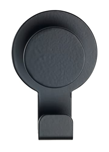 WENKO Crochet mural Blandas Noir mat acier inox - Crochet adhésif sans percer de trous, porte-serviettes, Acier inoxydable, 5 x 7.5 x 2.5 cm, Noir