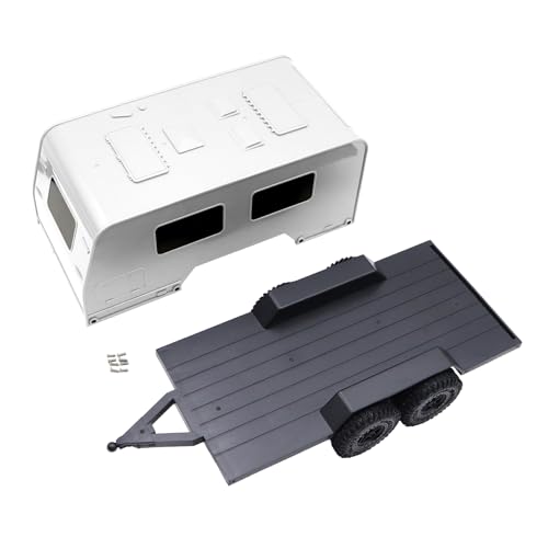 XinGeeek RC Camper Trailer with Hitch,Trailer with Shell for Traxxas 1/18 TRX4M RC Crawler Upgrade (White)