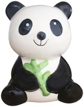 Cute! Ceramic Panda Bear Coin Saving Bank with Bamboo (H4.7 x W3.5 x D2.7)
