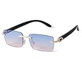 Fashion Rimless Sunglasses for Women Men Gangster Tinted Lens Frameless Shades Faux Buffalo Horn...