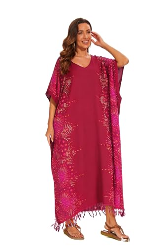 Image of Beautybatik Boho Flora Printed Women Plus Size Kaftan Kimono Loungewear Maxi Long Dress Size XL to 4X