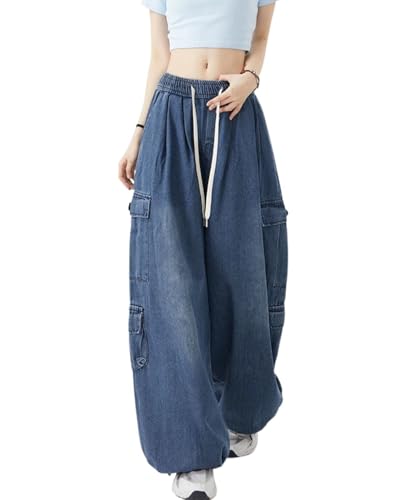 Cargo Jeans for Women Men Baggy Cargo Pants High Waisted Wide Leg Drawstring Pants Casual Grunge Streetwear2