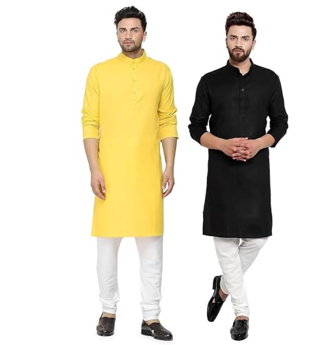 Image of GOLAZO Men's Cotton Kurta Pyjama Set Combo - Pack of 2 | Traditional Ethnic Wear for Festivals & Celebrations