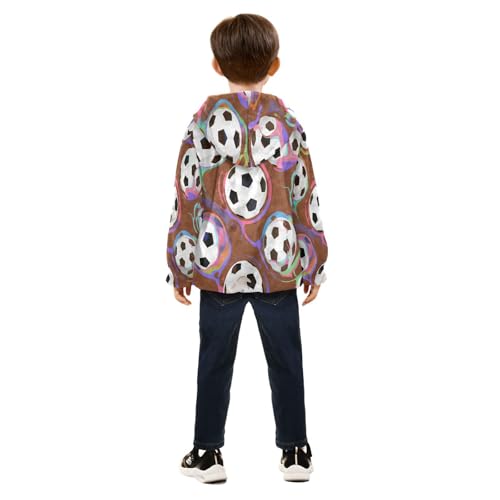 Soccer Balls on Colorful Background Toddler Fleece Jacket Girl Boys Hooded Fleece Jacket Coat4