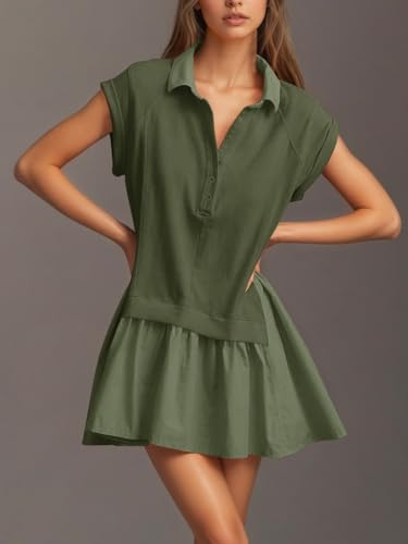 Fisoew Womens Summer Sweatshirt Dresses Short Sleeve V Neck Casual Oversized Patchwork Mini Dress2