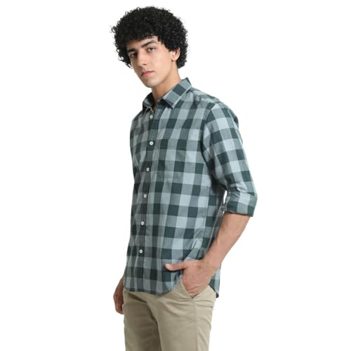 Image of BASICS 100% Cotton Checked Shirt for Men | Slim Fit | Everyday Smart Casual Wear | Full Sleeve