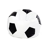 MiPuf - Puff Fútbol Original - 90 cm diámetro – Puf con Relleno Incluido – Puf Balon del fubtol - Tejido Polipiel Alta Resistencia - Doble Cremallera - Relleno Incluido – Color: Blanco y Negro