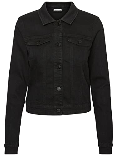 Noisy May Damen Kurze Jeansjacke | Basic Denim Übergangsjacke | Stoned Washed Jacket NMDEBRA, Farben:Schwarz, Größe:M