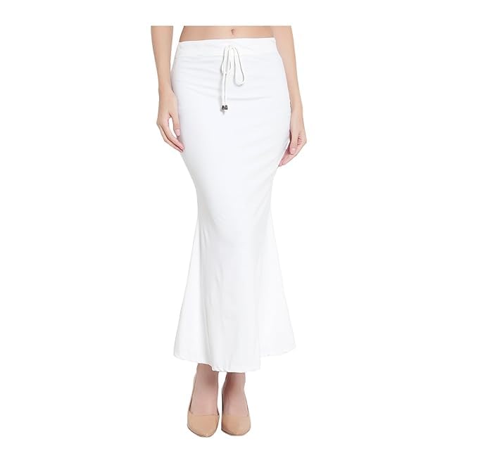 Image of Saree Shapewear Petticoat for Women Cotton Blended Lycra Shaper Petticoat with Elastic & Lace (Drawstring) Long Under Skirt Fishcut Wrinkle Free Shapewear