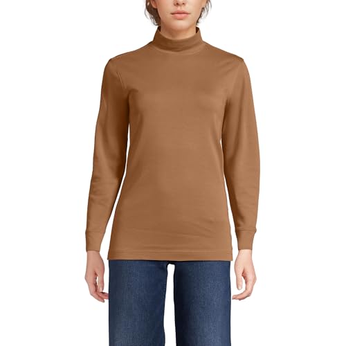 Image of Lands' End Women Long Sleeve Relaxed Cotton Mock Canyon Camel Regular X-Large