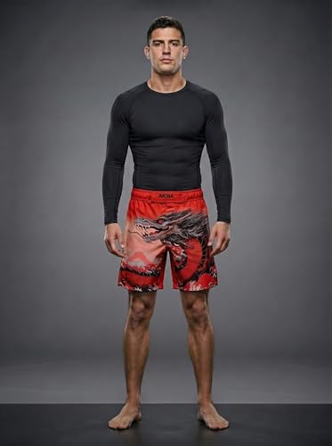 Image of AKIBA Combat /MMA Sublimation Printing Shorts with Embroided Logo for Training & Kickboxing: Fighting Shorts for Martial Arts, Cage Fight, Boxing, and Grappling