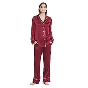 Mommesilk Pyjama en soie pour femme confortable 2 pièces col en V cranté vêtements de détente manches longues 19 momme soie de mûrier