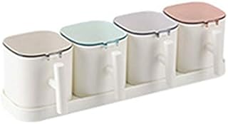 shadiao Seasoning Rack Spice Pots 3/4 Piece Seasoning Box Set Moisture-proof Seasoning Containers for Spice Salt Sugar Cruet with Lids and Spoon