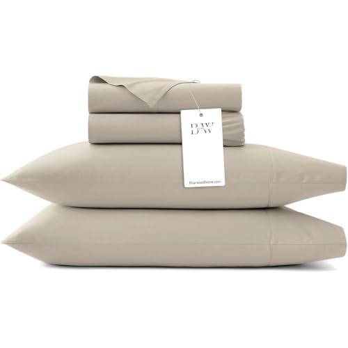 Briarwood Home Jersey Sheet Set 4pc Knit Bedding Set Pure Cotton Bed Sheet Set Breathable Deep Pocket Easy Fit Comfortable Cozy T-Shirt Soft Sheets Premium Cotton Bedding Set (Beige, Queen) by Briarwood Home - Used condition - US$37.65