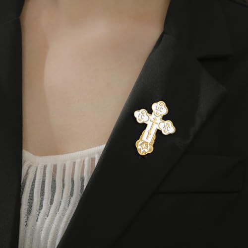 Image of TEAMER Cross Brooch Lapel Pin For Men Russian Orthodox Crucifix Eastern Church Cross Tie Pins Religious Christian Prayer Jewelry