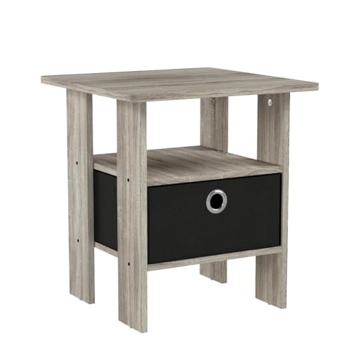 Furinno Andrey Set of 2 End Table / Side Table / Night Stand / Bedside Table with Bin Drawer, French Oak Grey