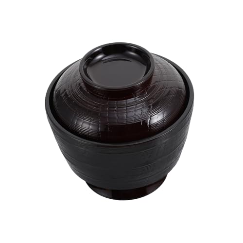 TOGEVAL 日式小型プラスチック味噌汁碗 蓋付き 食器用スープボウル 料理用飯碗 軽量無臭 実用的で和風テーブルセッティングに