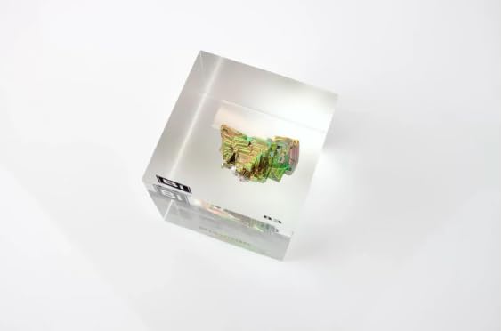 Authentic Bismuth Element Cube, 2x2x2 Inches, Encased in Crystal-Clear Lucite Acrylic, Handmade in The USA by Engineered Labs, for Display or Educational Purposes
