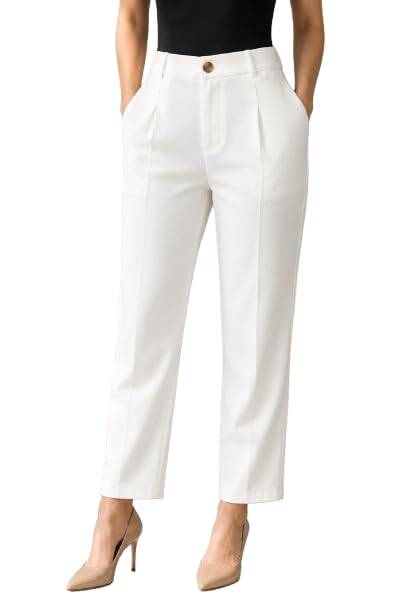 Women’s Formal Straight Fit Cropped Trousers | High Waist Stretch Office Pants | Smart Casual Ankle Length Trouser for Work, Business, Travel-image-8