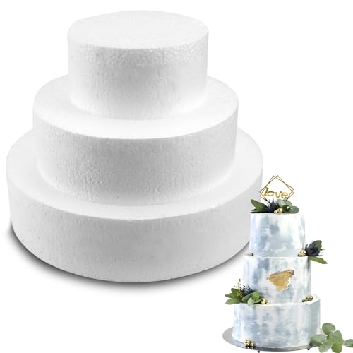 Polystyrene Gateau Lot de 3 Gateau Polystyrene Dummy Cake 10 cm, 15 cm, 20 cm Faux Gateau (Rond)