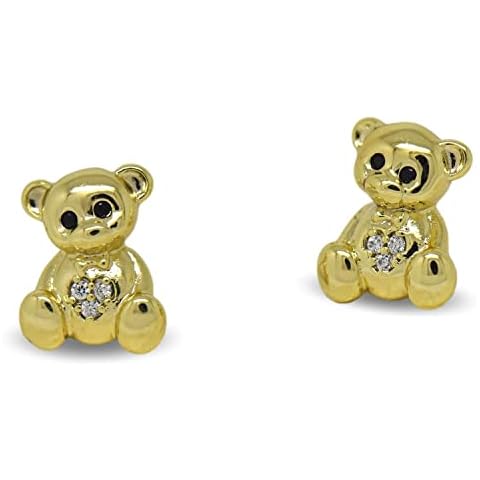 Blue Diamond Club - 9ct Yellow Gold Filled Cute Small Teddy Bear Stud Earrings for Women, Girls, Kids 9K GF Cover