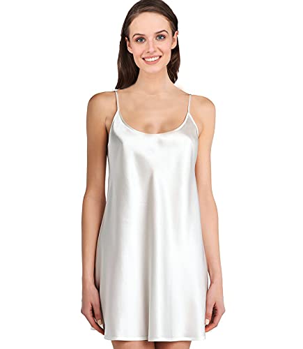 eLLORASoft and Comfortable Satin Mini Nightdress / Nightgown for Women White