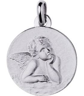 Médaille ANGE PENSIF en or 18k de 16mm avec gravure artisanale